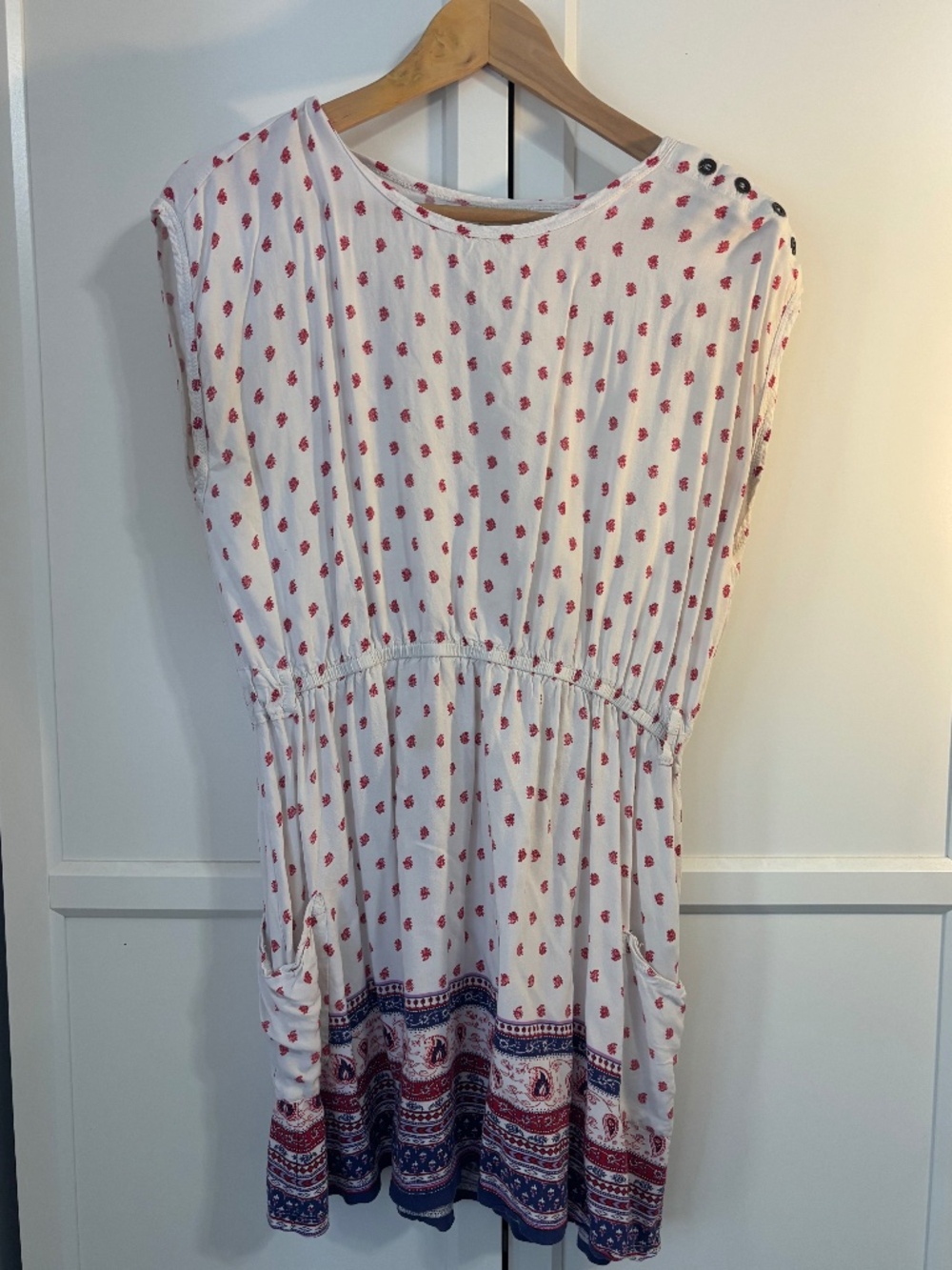 Forever 21 White & Pink Printed Dress – Size Large – Boho Paisley Mini Dress